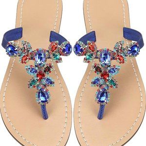 Hinyyrin Rhinestone Sandals,Women's Flats